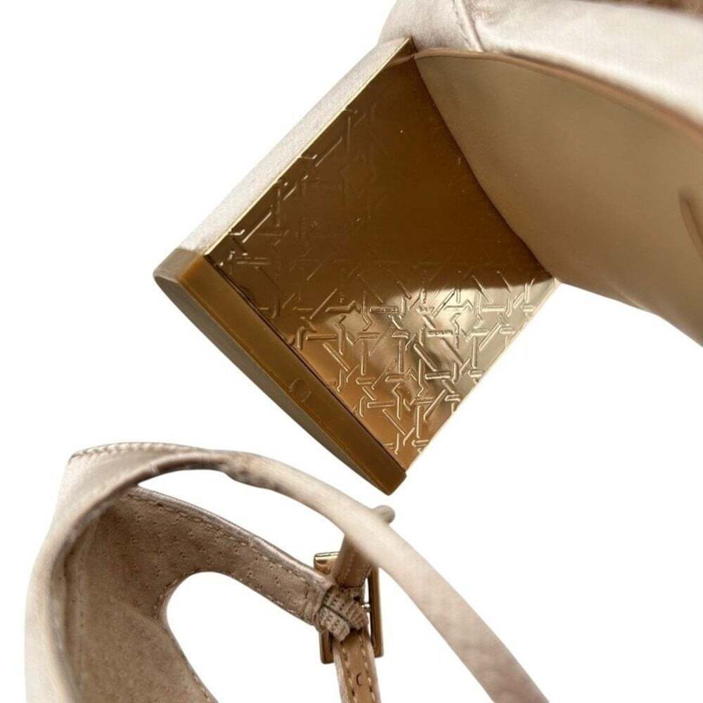 Jewel Badgley Mischka Champagne Satin Crystal Embellished Block Heels Size 8.5 - Picture 13 of 15